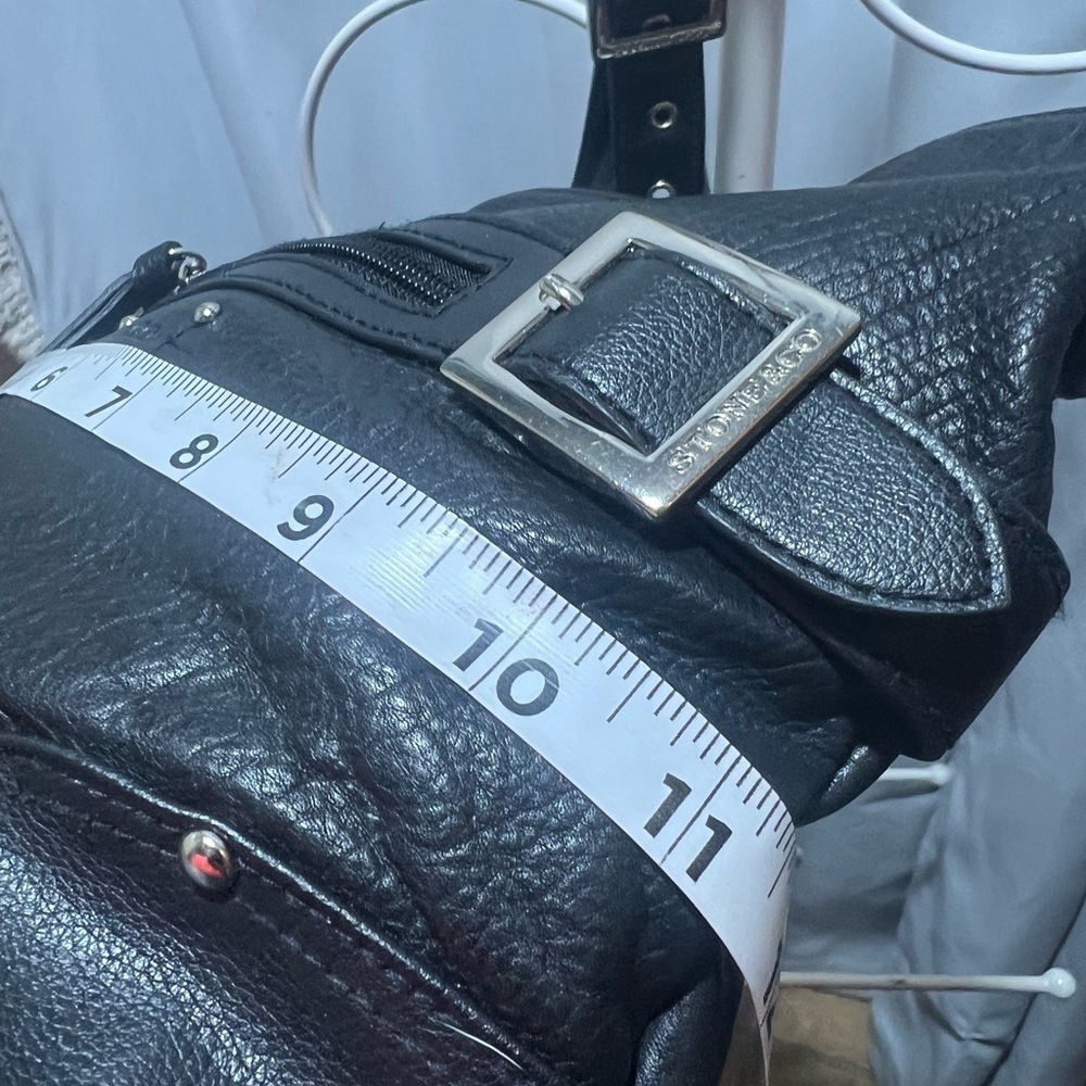 Stone & Co Black Pebbled Leather Crossbody Bag Silver Hardware Teal Lining - Picture 13 of 13